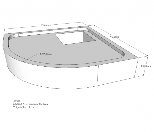 Neuesbad Wannenträger für Kaldewei Fontana 80x80x2,5 Viertelkreis