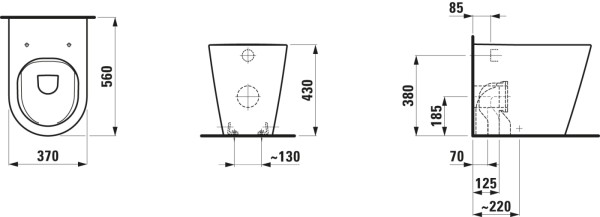 Laufen Stand-Tiefspül-WC Kartell · LAUFEN 560x370x430 spülrandlos Abg. waagr./senkr. graph ma