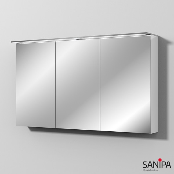 Sanipa Reflection Spiegelschrank MALTE 130 mit LED-Aufsatzleuchte, Weiß-Glanz
