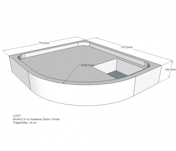 Neuesbad Wannenträger für Kaldewei Zirkon 80x90x3,5 Viertelkreis