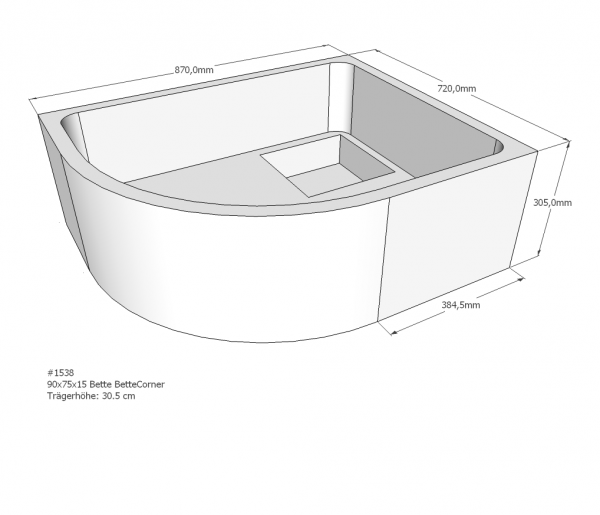 Neuesbad Wannenträger für Bette Corner 90x75x15 Viertelkreis