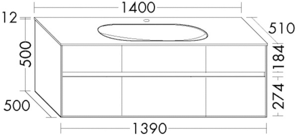 Burgbad Glas Waschtisch-Set rc40 Grau Hochglanz/Dunkelgrau Matt, SGAT140F4524A0109