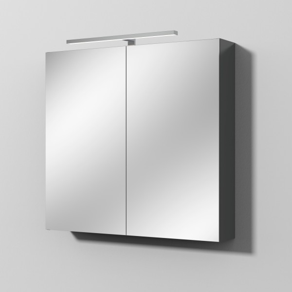 Sanipa Reflection Spiegelschrank MILLA 80 mit LED-Aufsatzleuchte, Anthrazit-Glanz, SD14279
