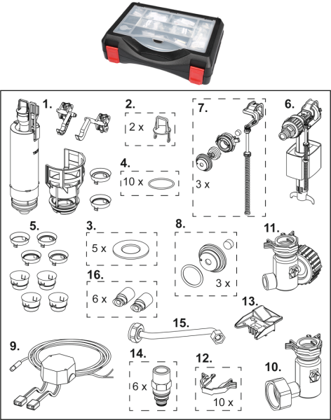 Tece -Ersatzteilkoffer für Spülkasten mit Hygienespülfunktion, 9820589