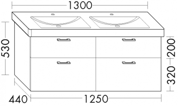 Burgbad Waschtischunterschrank zu Keramik Sys30 PG1 Aqua 520x1250x440 Eiche Dekor Flanelle, WUUH125