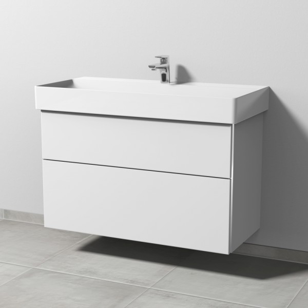 Sanipa 3way Waschtischunterbau zu Duravit Dura Square Waschtisch mit 2 Auszügen, Weiß-Soft