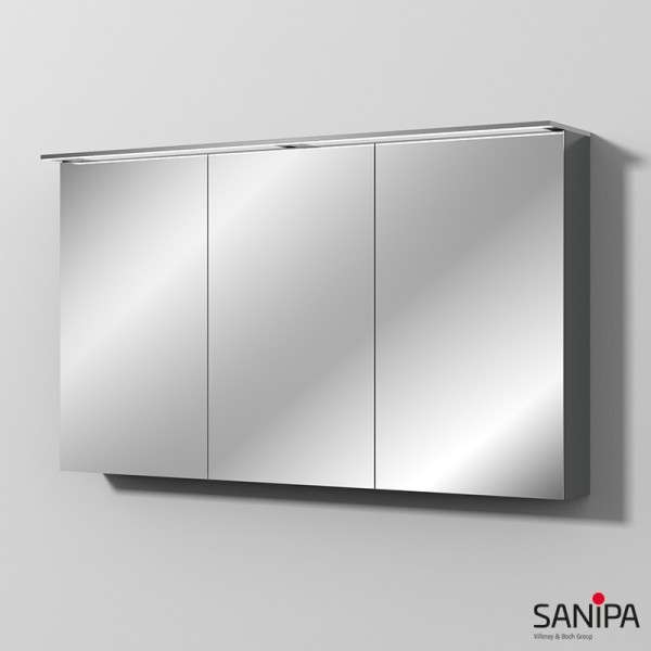 Sanipa Reflection Spiegelschrank MALTE 130 mit LED-Aufsatzleuchte, Anthrazit-Glanz