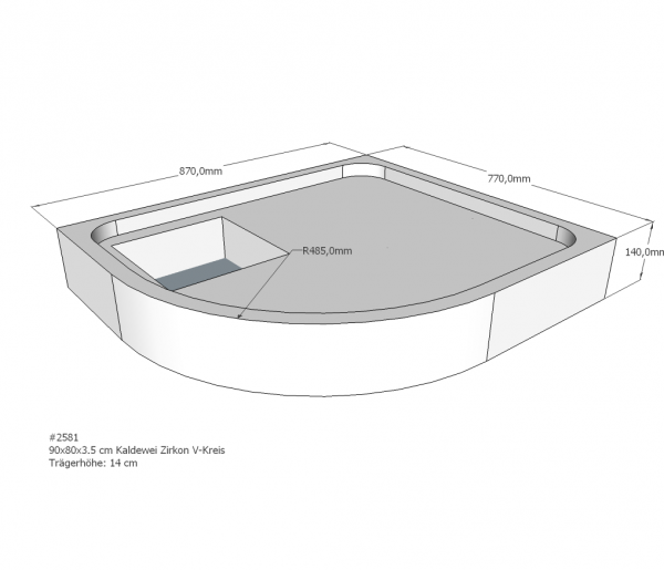 Neuesbad Wannenträger für Kaldewei Zirkon 90x80x3,5 Viertelkreis