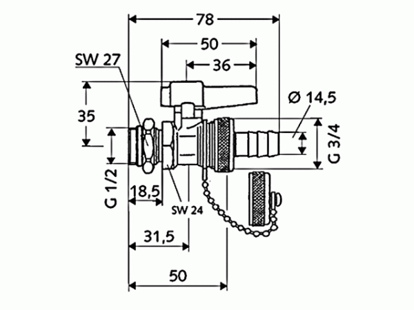 Schell F+E-Kugelhahn mit Hebelgriff 1/2" messing mit ASAG Schlauchverschr. 16bar