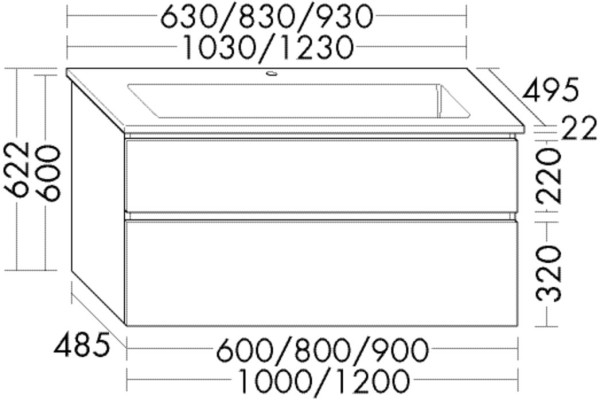 Burgbad Keramik Waschtisch-Set Lin20 Acryl/Lack Matt Lichtgrau Matt/Schwarz Matt, SGHF063F5379C0038