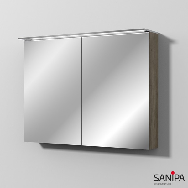 Sanipa Reflection Spiegelschrank MALTE 100 mit LED-Aufsatzleuchte, Eiche-Nebraska