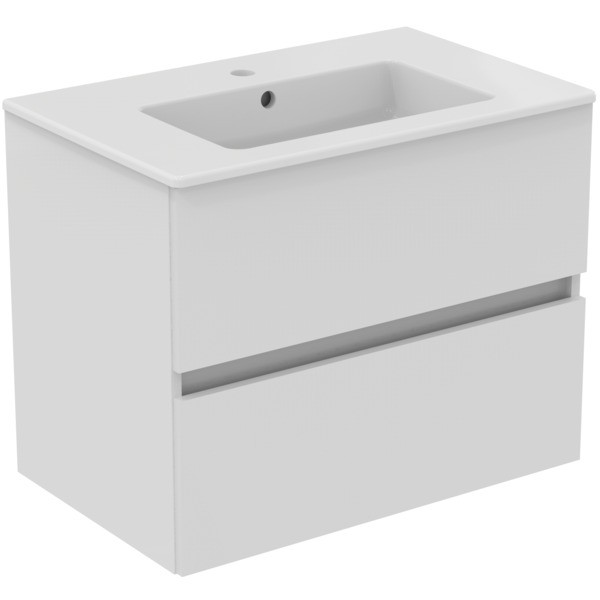 Ideal Standard Möbelpaket Eurovit+ m.WT 71cm Weiss u.Schrank 70cm 2Ausz. Hgl. weiss lackiert, R0573W